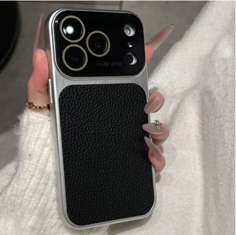 iPhone 16/17 Series Stylish Leather Texture Logo Case