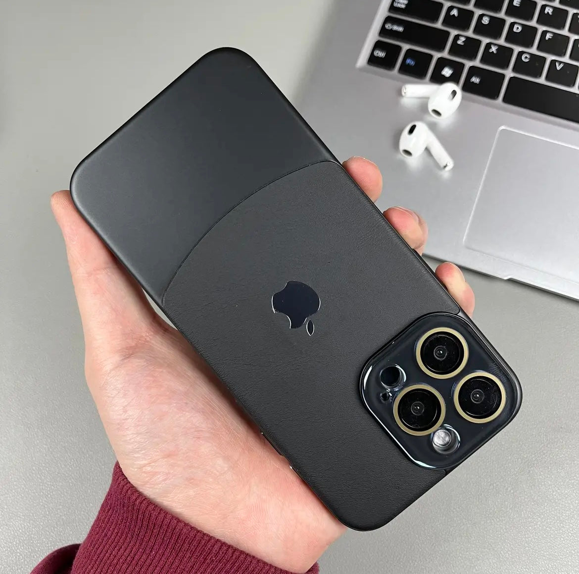 iPhone 13 Series Two-tone leather acrylic lens protective case