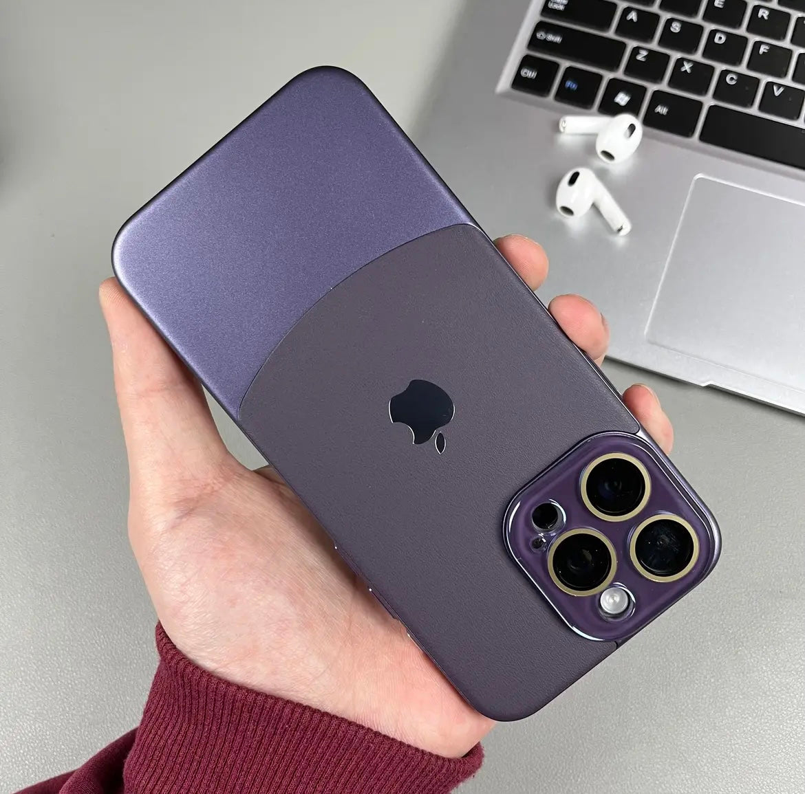 iPhone 13 Series Two-tone leather acrylic lens protective case