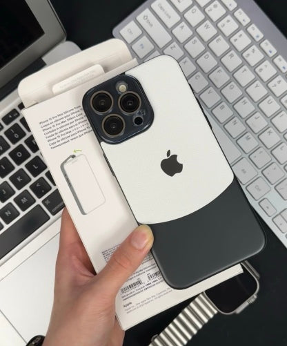 iPhone 12 Series Two-tone leather acrylic lens protective case