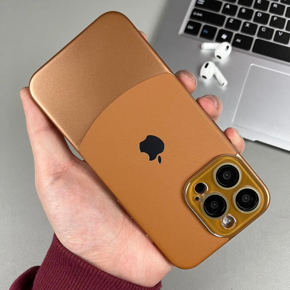 iPhone 13 Series Two-tone leather acrylic lens protective case