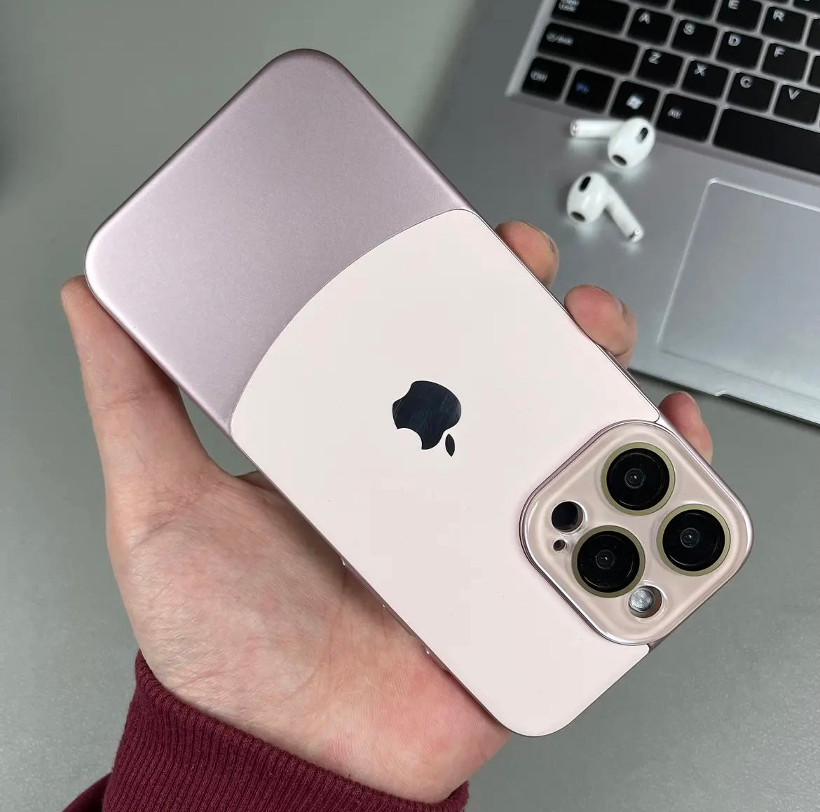 iPhone 12 Series Two-tone leather acrylic lens protective case