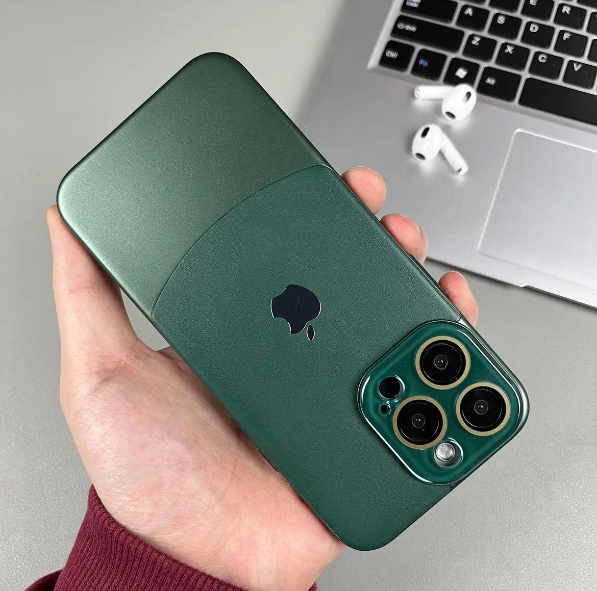 iPhone 13 Series Two-tone leather acrylic lens protective case