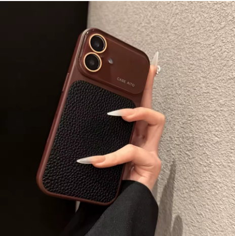 iPhone 16/17 Series Stylish Leather Texture Logo Case