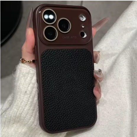 iPhone 16/17 Series Stylish Leather Texture Logo Case