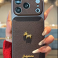 iPhone 17 Series Stylish 3D Golden Horse Letter Litchi Pattern Case